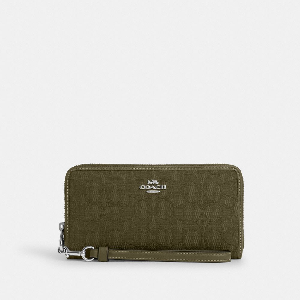 【Coach Outlet】Long Zip Around Wallet In Signature Jacquard  綠