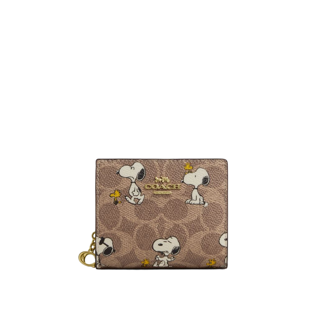 【Coach Outlet】Coach X Peanuts Snap Wallet In Signature Canvas With Snoopy Print  咖