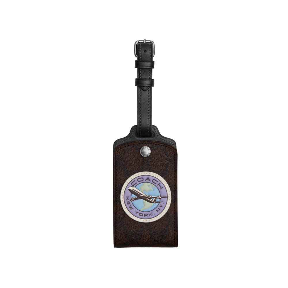 【Coach Outlet】Luggage Tag In Signature Canvas With Travel Patch  深咖