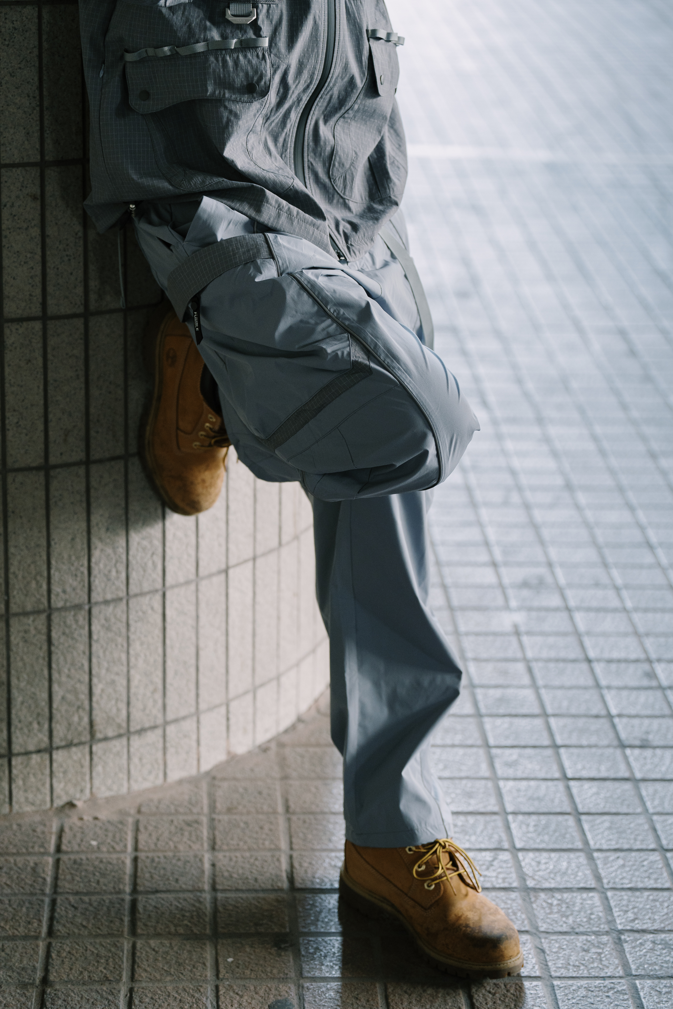 防潑水格紋風衣 套裝 ｜灰