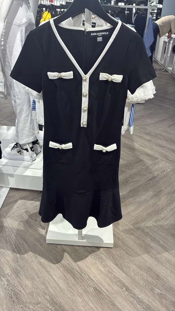 VM114 Karl lagerfeld 黑色白邊短袖連身裙