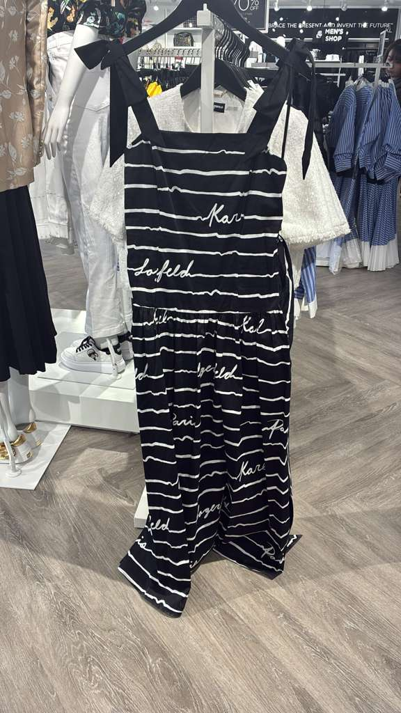 VM116 Karl lagerfeld 黑底白間條吊帶連身裙
