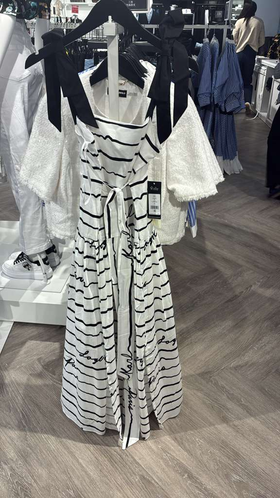 VM117 Karl lagerfeld 白底黑間條吊帶連身裙