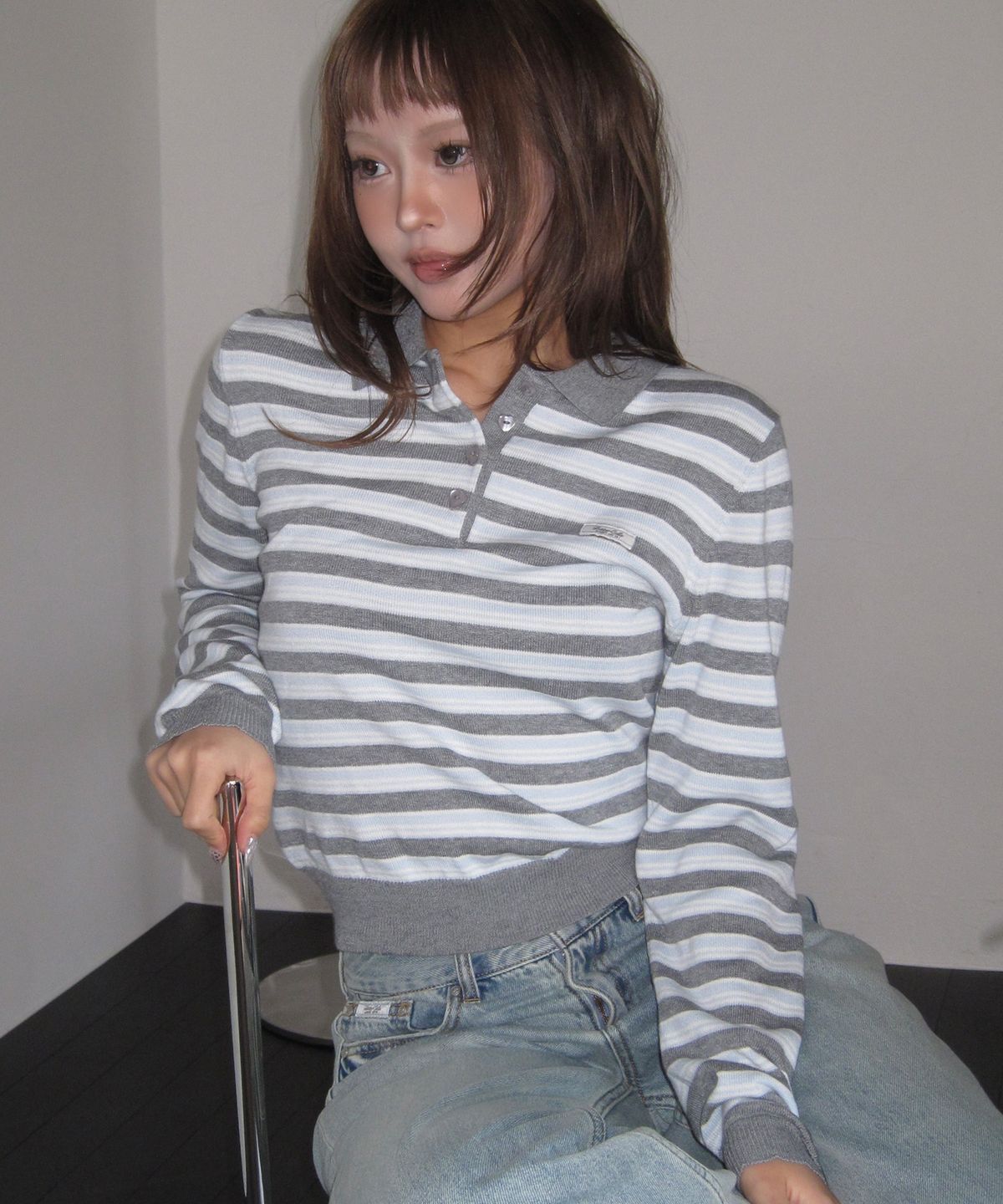 BITTER CELLS Lolly Stripe Collar Knit