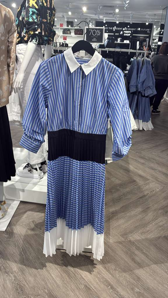 VM118 Karl lagerfeld 藍底白間束袖連身長裙