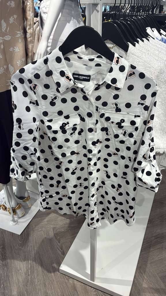 VM126 Karl lagerfeld 白色滿版波點老佛爺長袖上衣