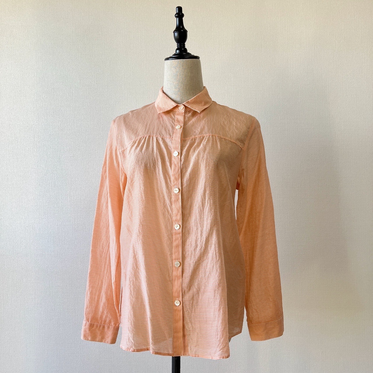 橙色綿質條紋古著上衣