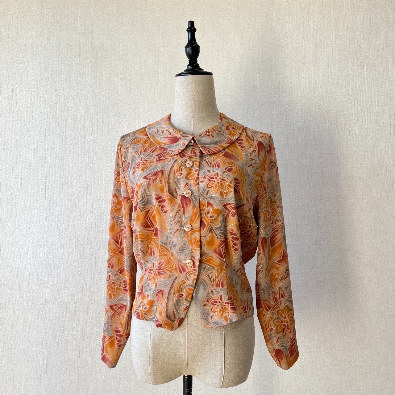 日本製橙色花卉修腰上衣