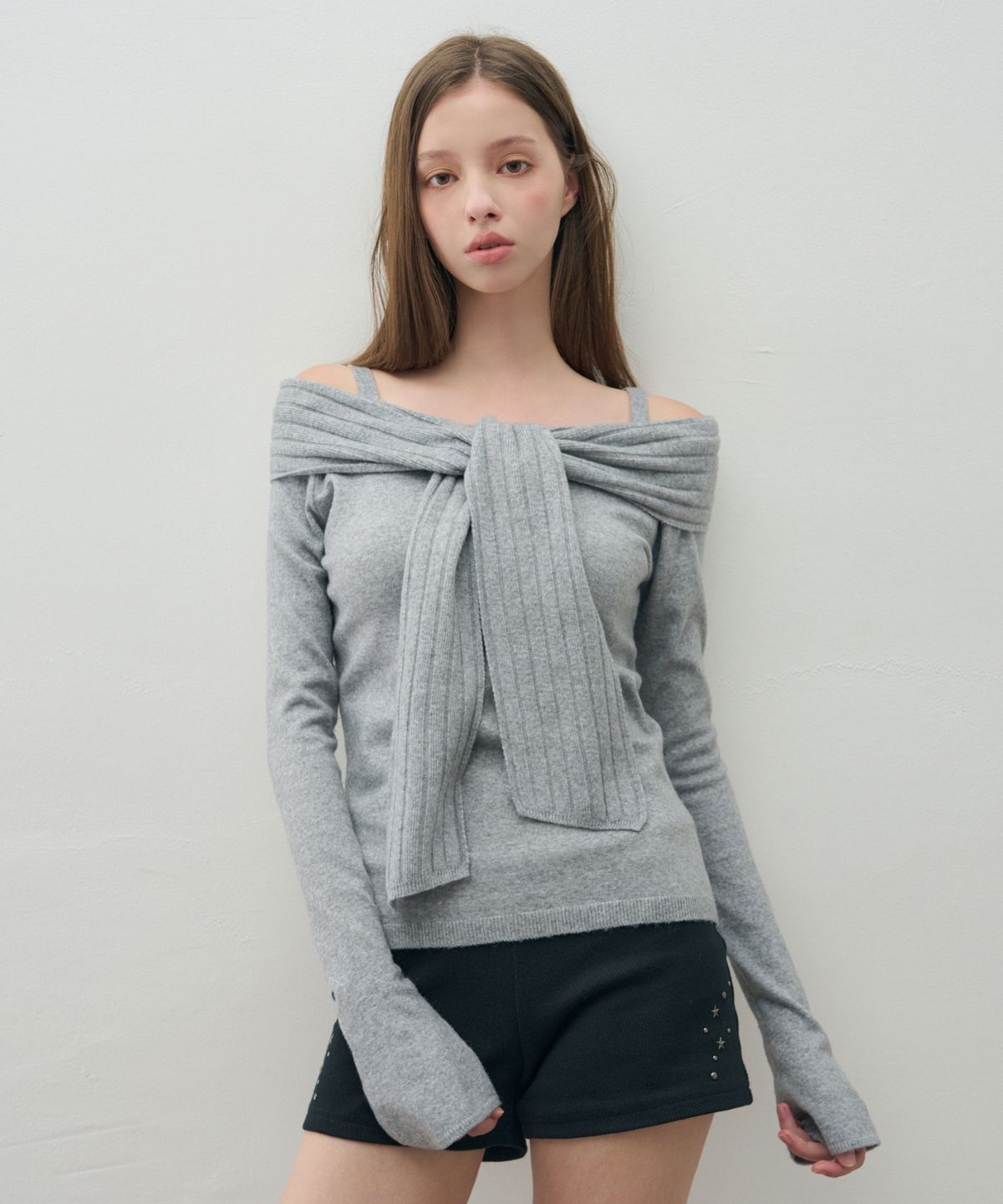 LEATHERY Soft Muffle Off-Shoulder Knit
