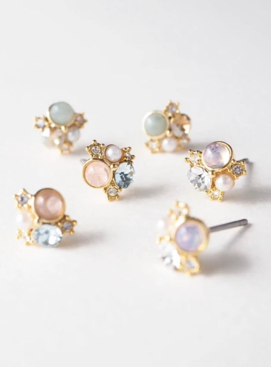 【預購】JN021603 日本製MUK 天然石×璀璨花飾耳環