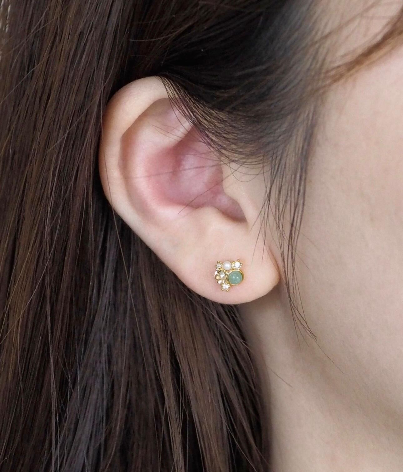 【預購】JN021603 日本製MUK 天然石×璀璨花飾耳環