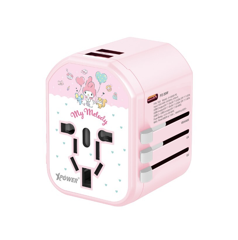 XPower x Sanrio My Melody 20W Type-C 快充旅行充電轉插 TA3