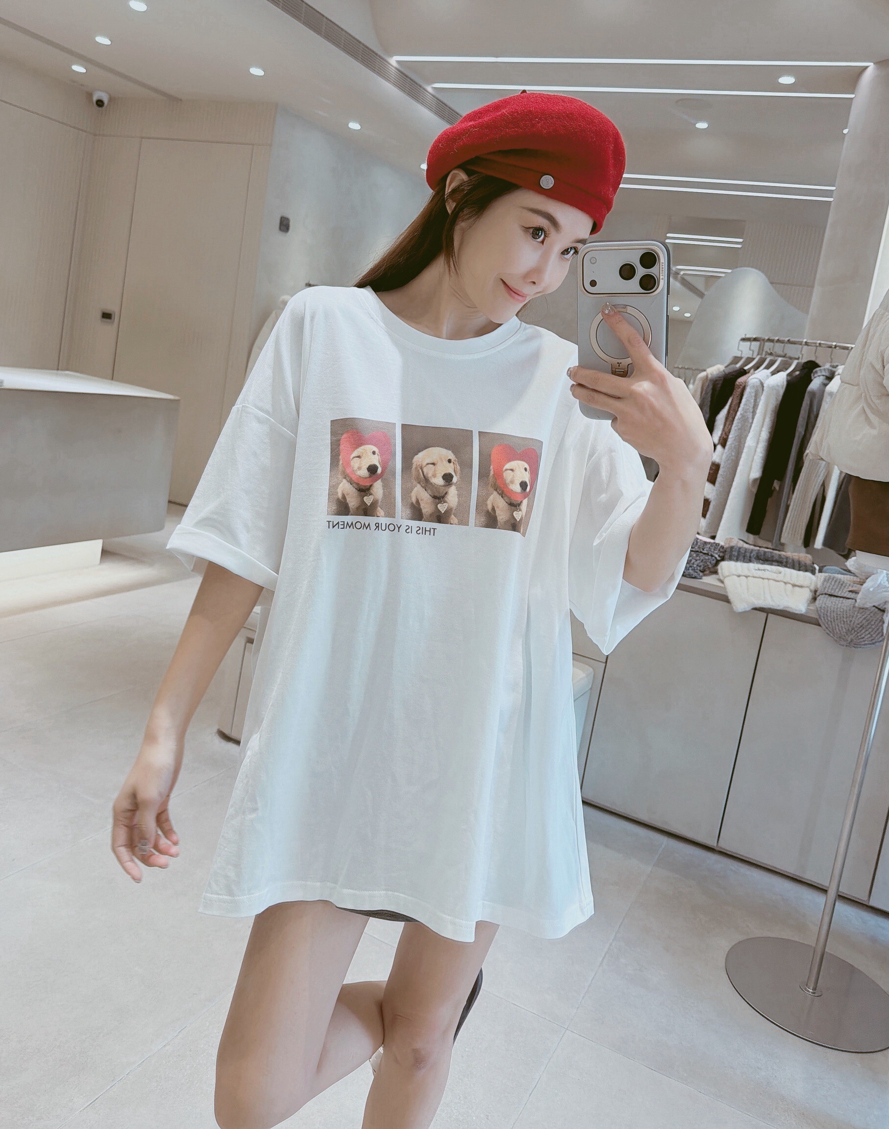 三格愛心狗狗圖案棉質衣