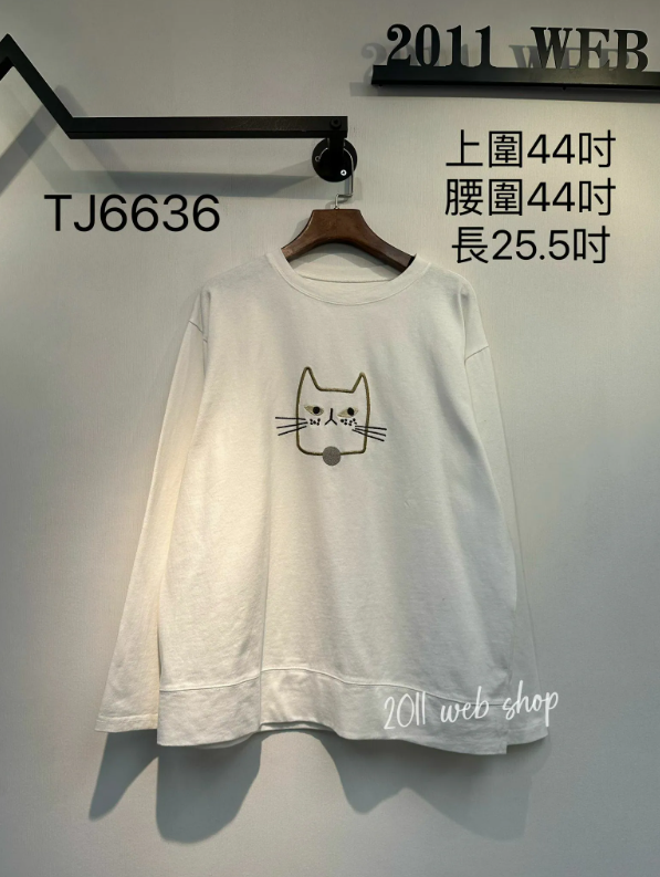圓領簡約貓貓上衣 上圍44吋 腰圍44吋 長25.5吋 TJ6636