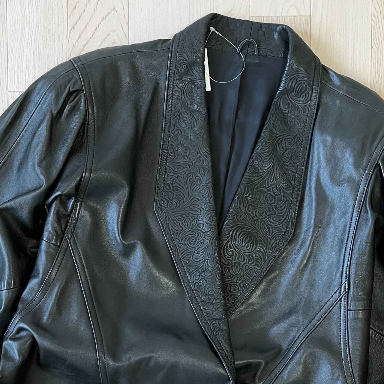 日本製黑色壓紋古著羊皮皮褸