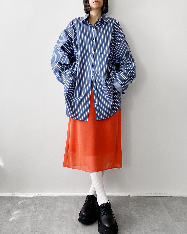 MKT-2864 雙層袖條紋襯衫 ɴᴀᴠʏ