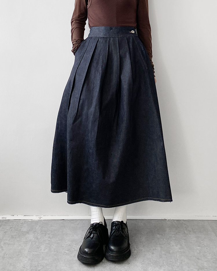 MKS-2872 原色打褶牛仔裙