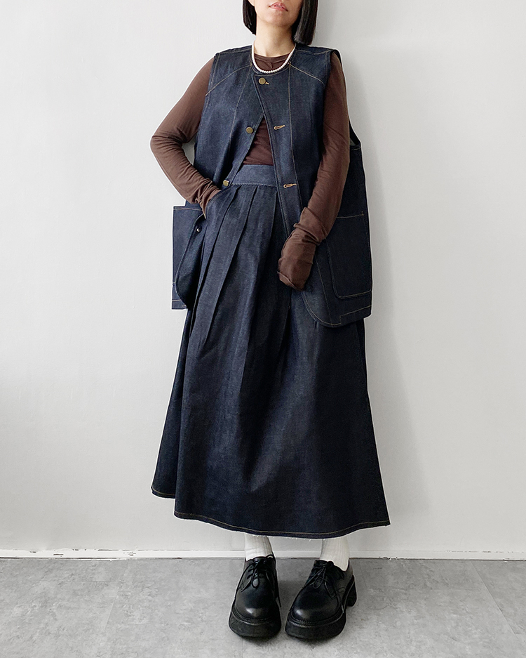 MKS-2872 原色打褶牛仔裙