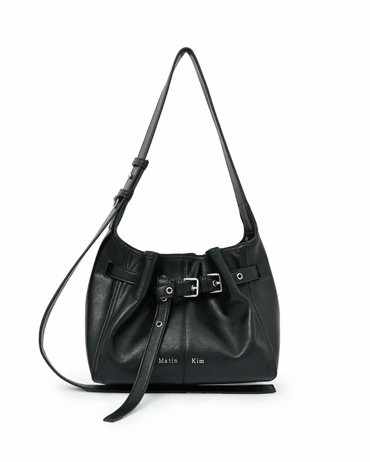 Matin Kim 腰帶造型水桶包 肩背包 可調節 黑色