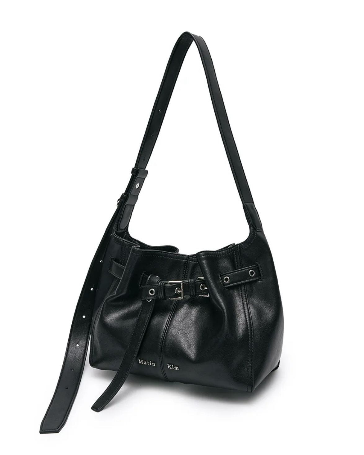 Matin Kim 腰帶造型水桶包 肩背包 可調節 黑色