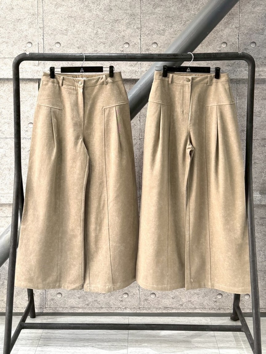 韓國 波紋卡其寬腿褲 女款