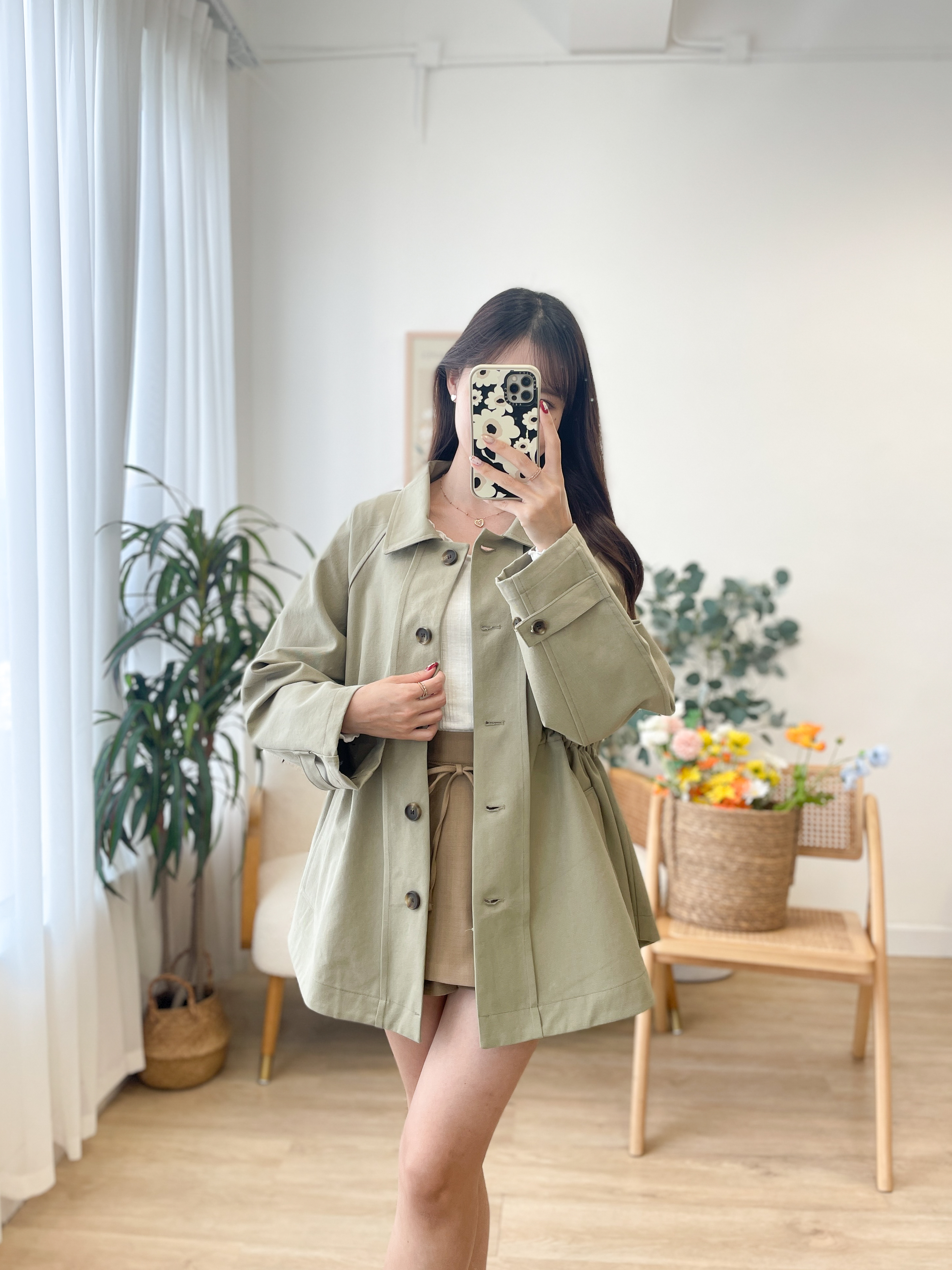 JK281 Spring Olive Trench Coat