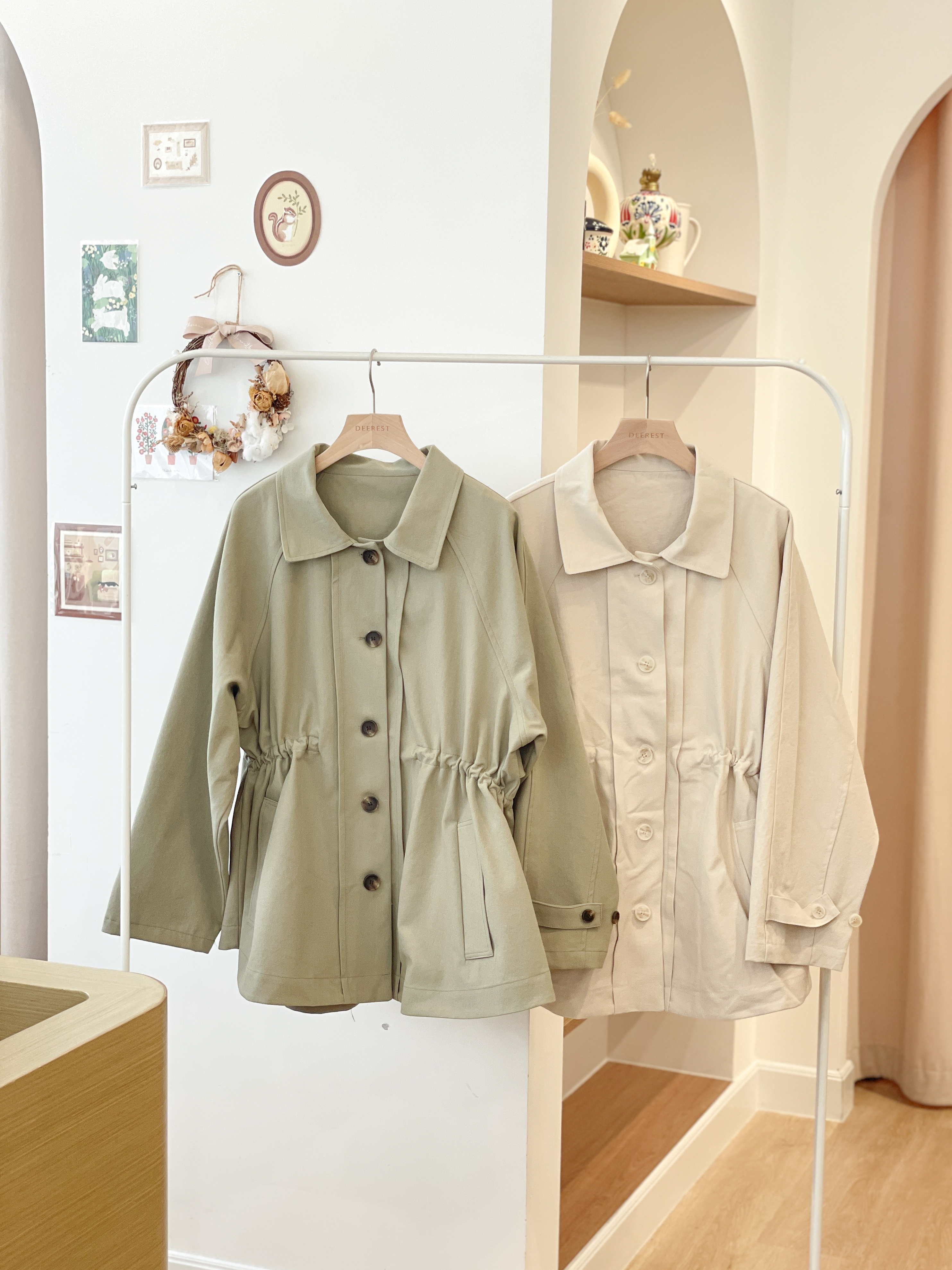 JK281 Spring Olive Trench Coat