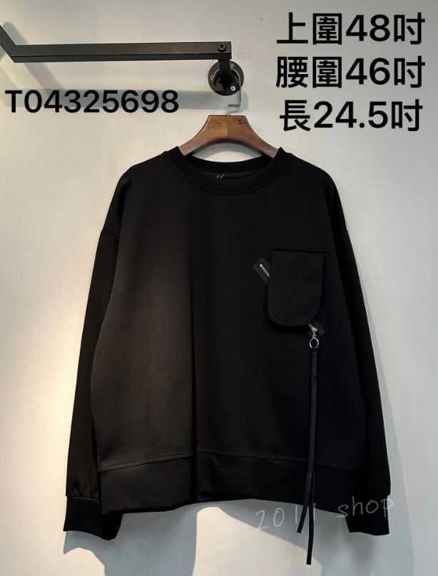 圓領假口袋薄太空棉TOP  上圍48吋 腰圍46吋 長24.5吋  T04325698