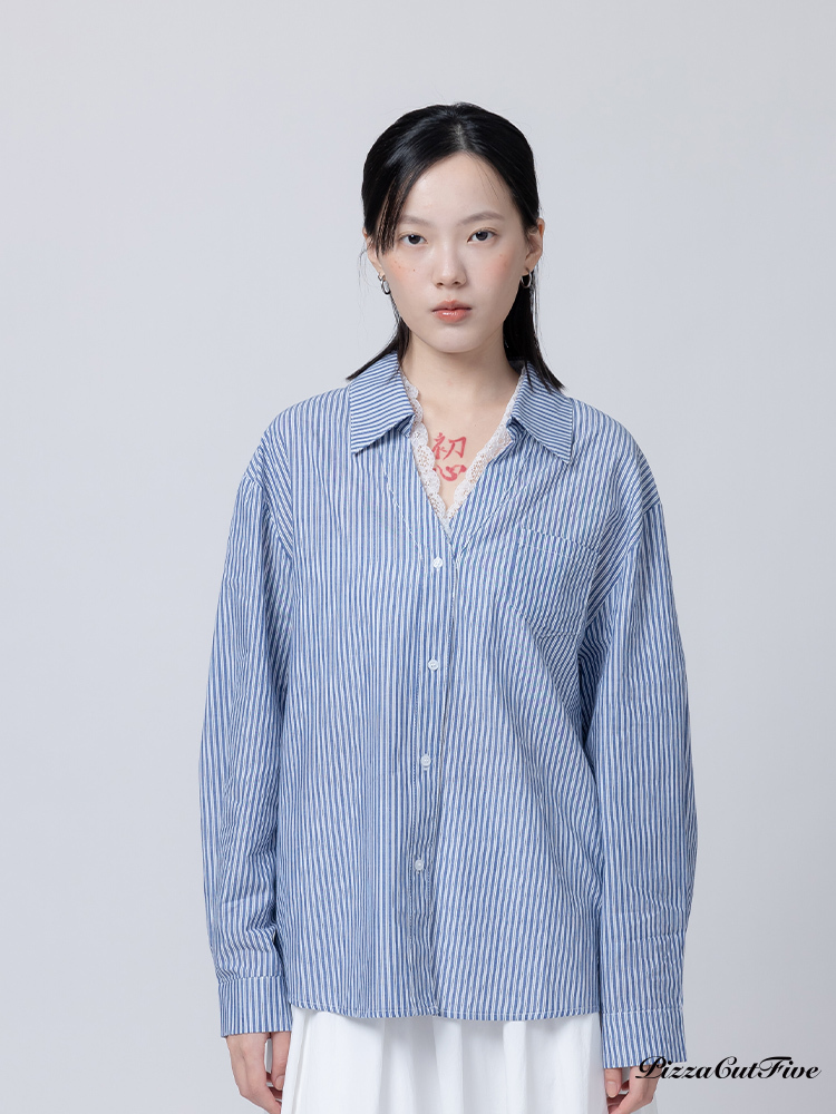 [兩件1580]蕾絲拼接條紋襯衫 PizzaCutFive PCF261401001