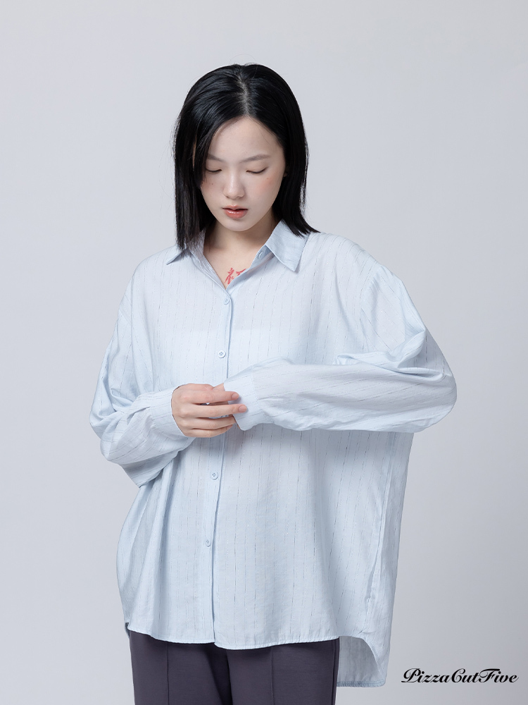 [兩件1580]低調閃亮線條長袖襯衫 PizzaCutFive PCF261401009
