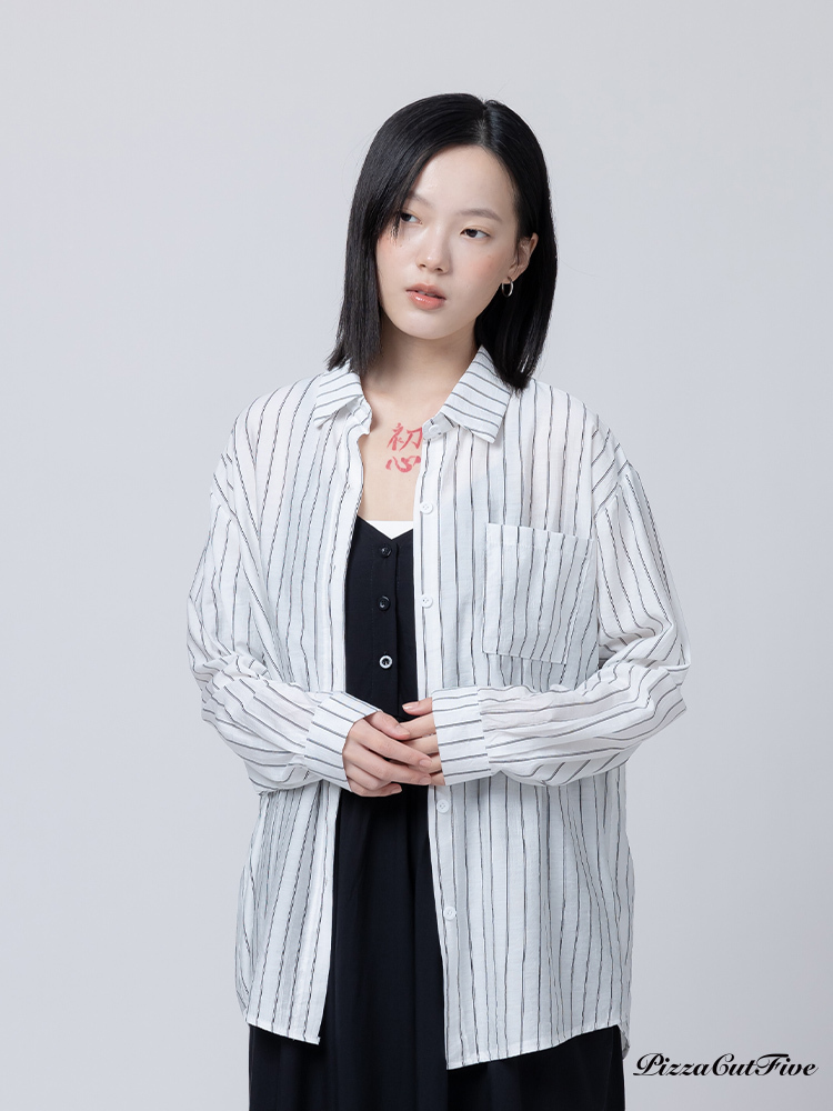 [兩件1580]雙條紋長袖襯衫 PizzaCutFive PCF261401011