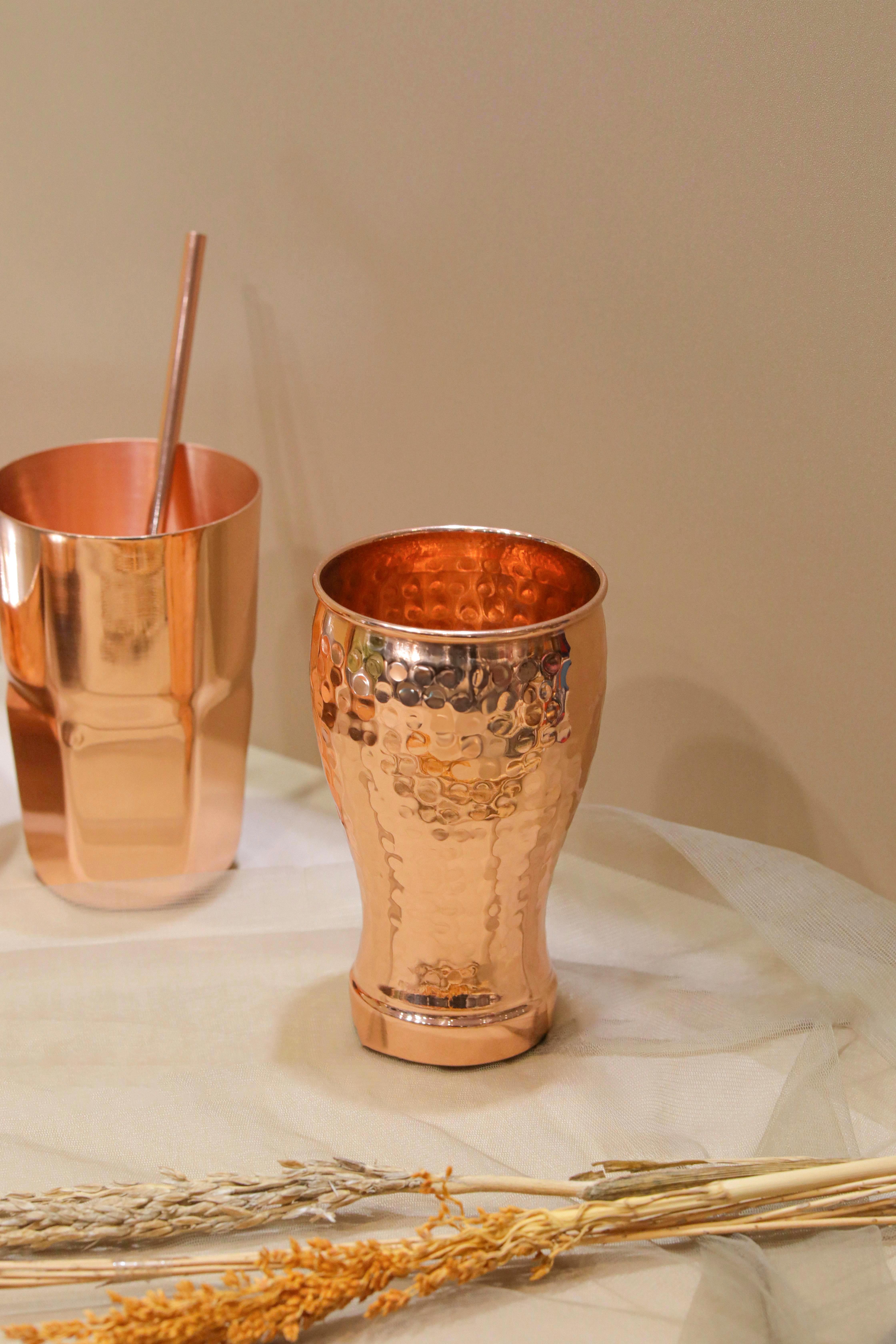 流蘇印度紅銅 錘紋拋光亮面純銅杯 AET334  (0216)