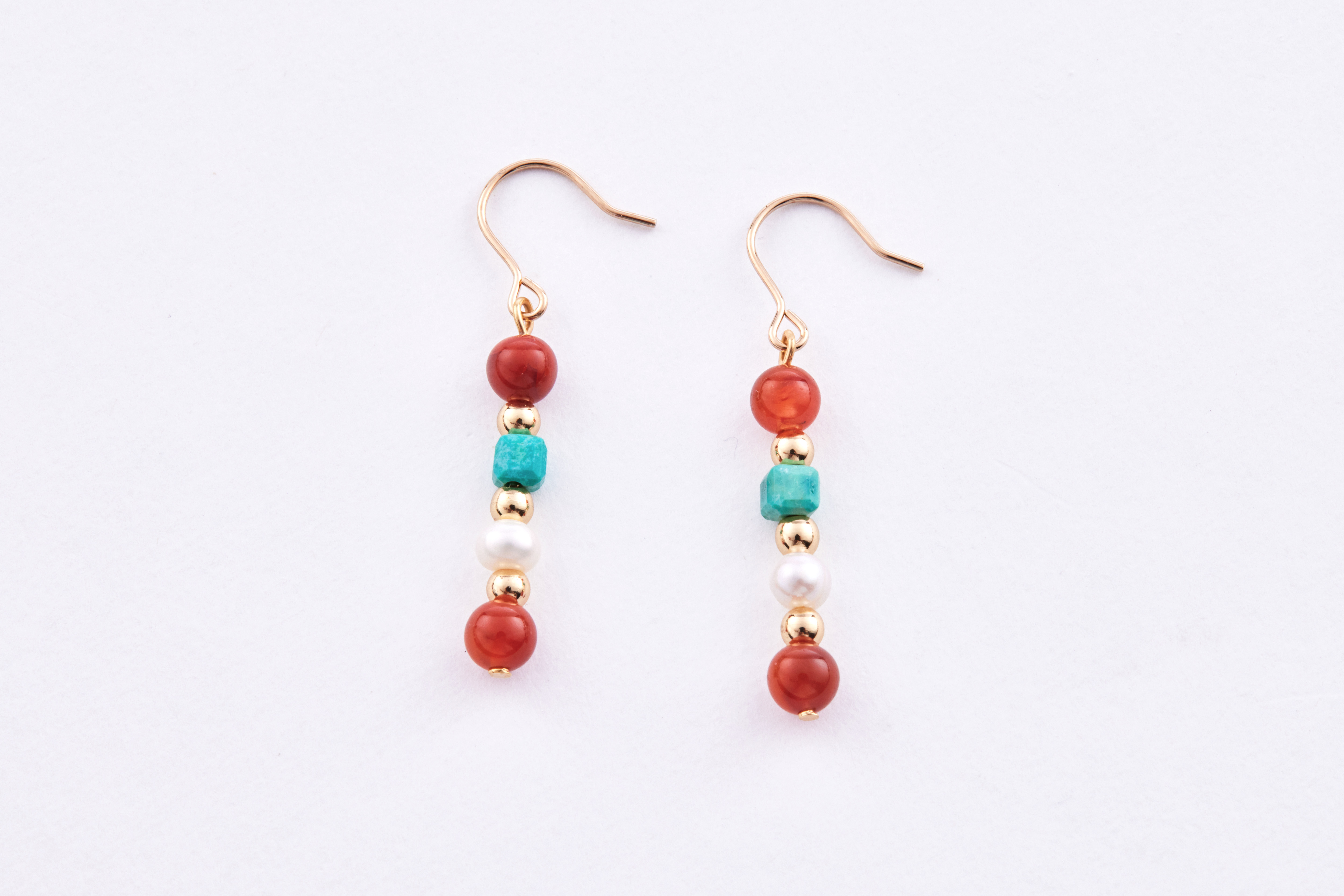 E2655 | 14kgf藍松石紅瑪瑙珍珠耳環