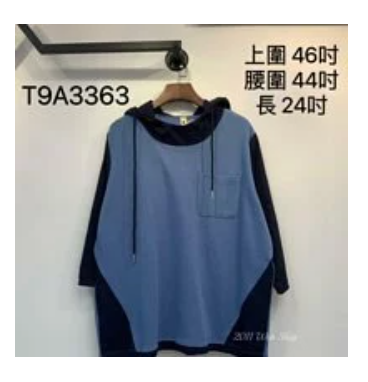 簡約拼色連帽中袖Top 上圍46吋 腰圍44吋 長24吋 T9A3363