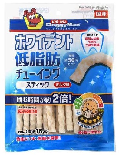 Doggyman 低脂潔齒棒牛奶味 (16本)