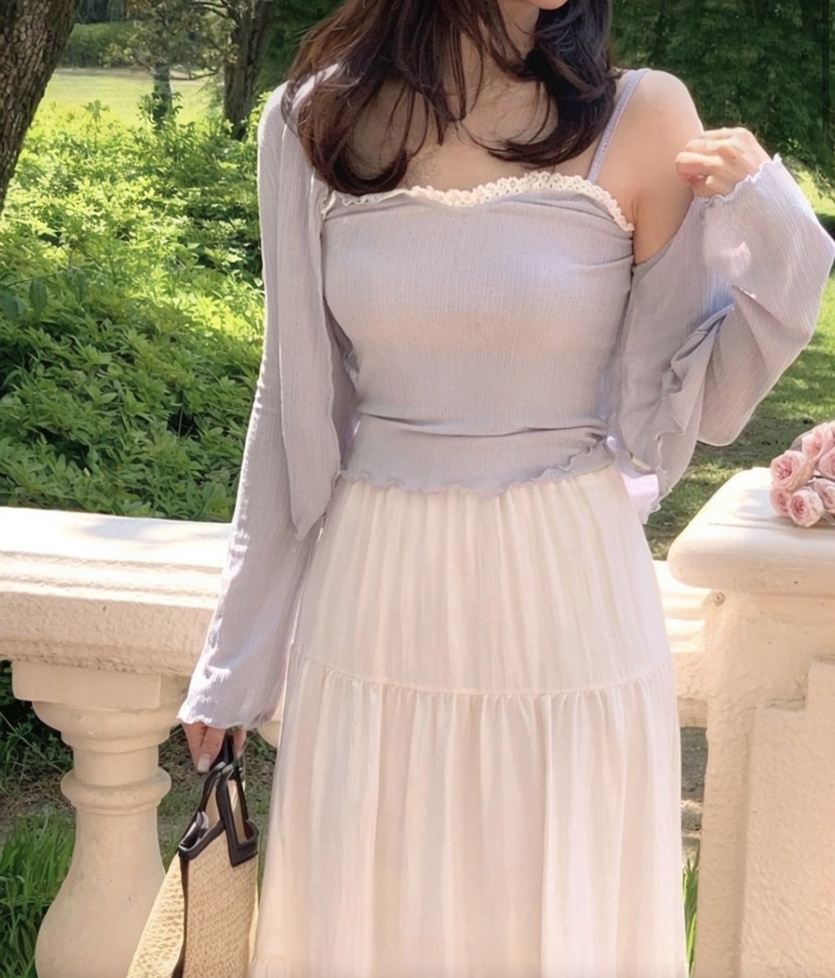 [唯美🫧] 蕾絲背心針織開衫兩件套