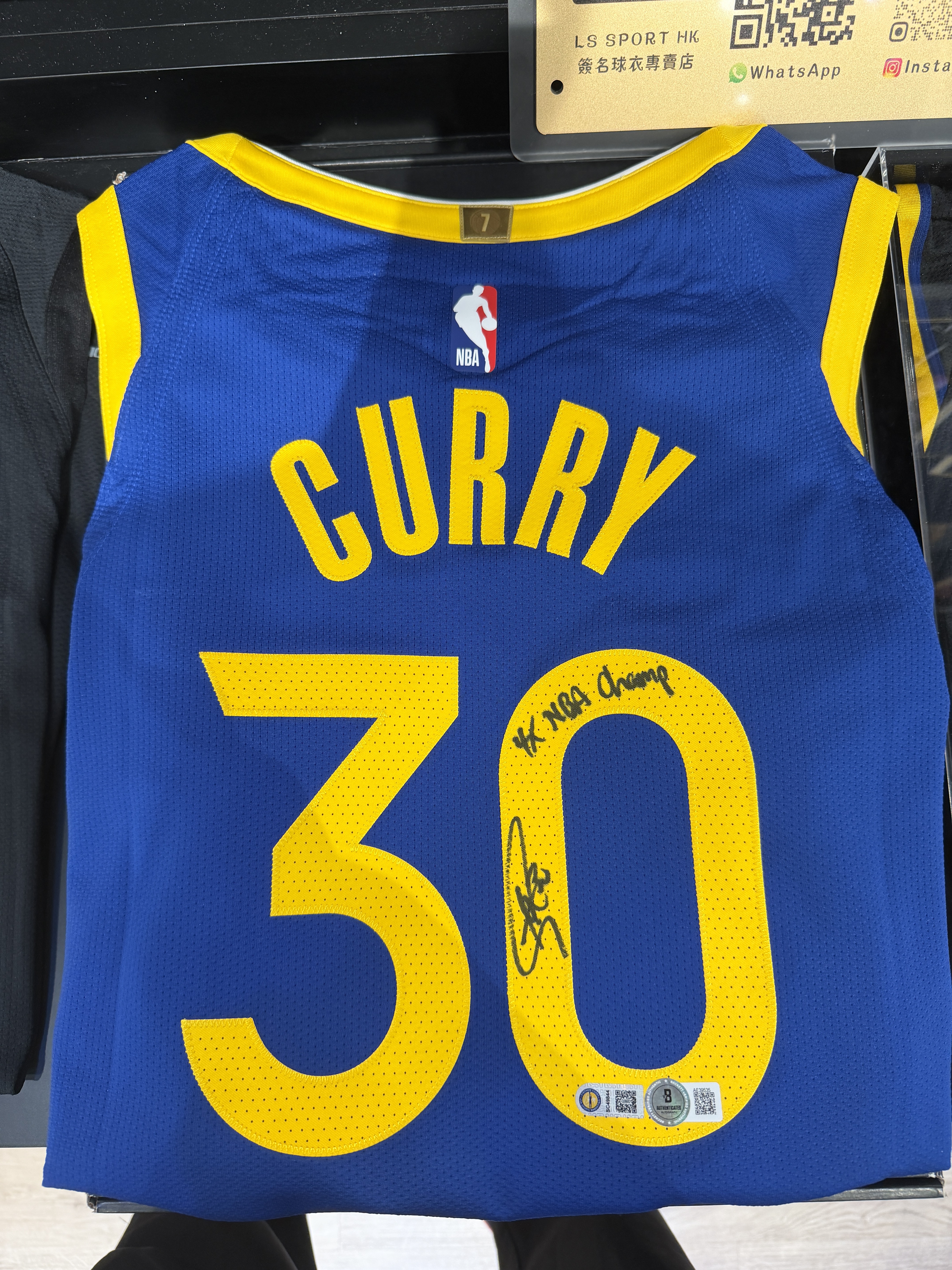 Stephen Curry 經典藍色球員版簽名球衣加簽4X NBA CHAMP 雙認證連大證書
