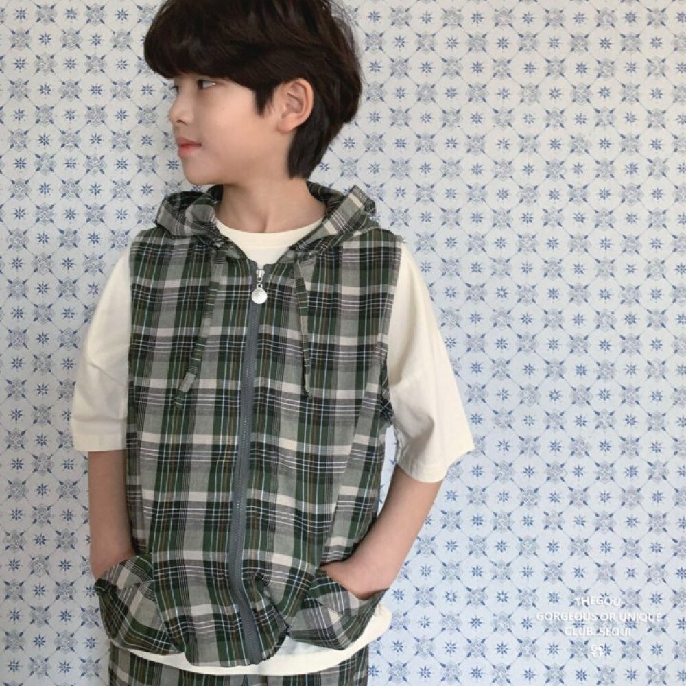 90-160 Gou 連帽格紋背心 2色