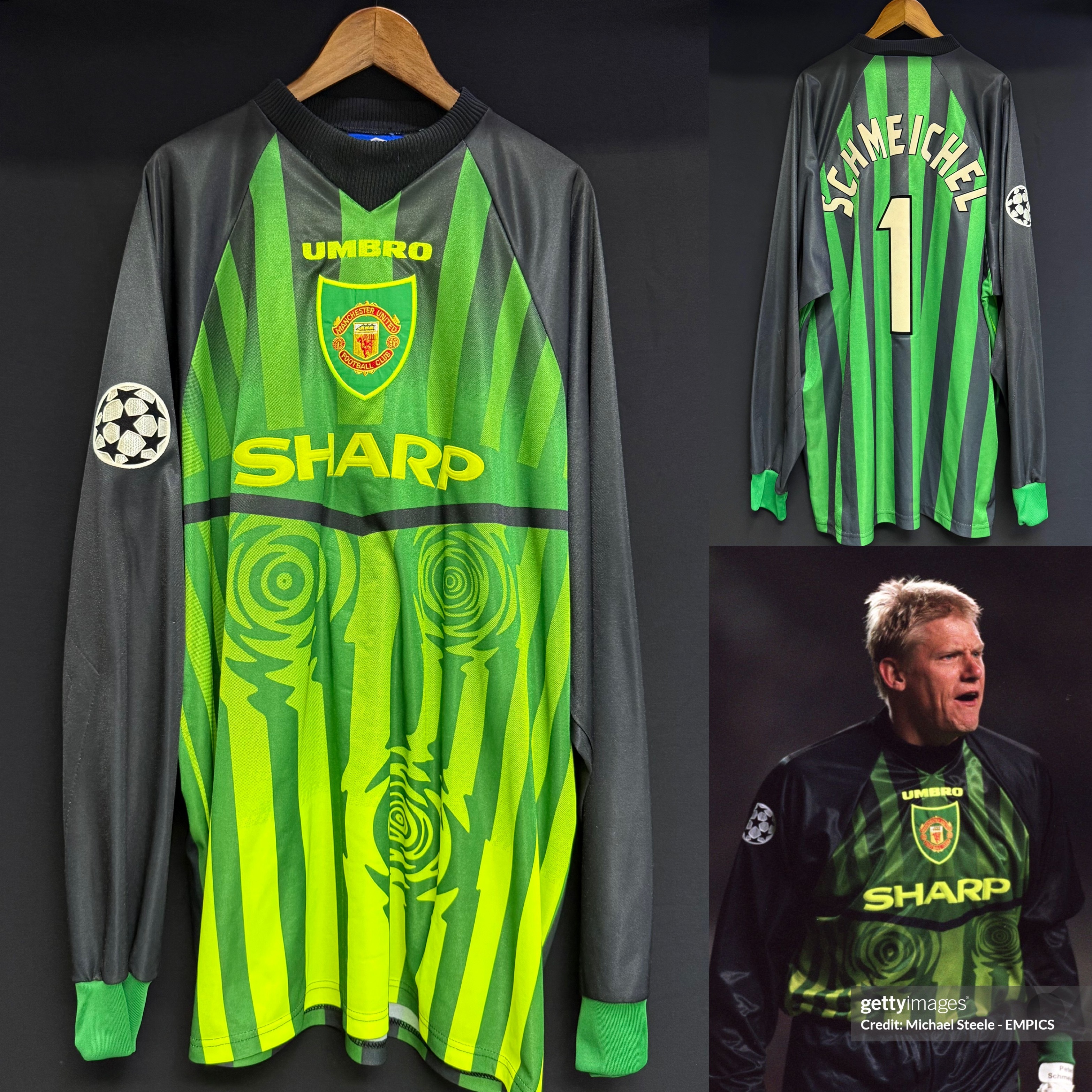 (Player Issue) Manchester United 1997-1998 Umbro Goalkeeper Player Issue Shirt #1 SCHMEICHEL
