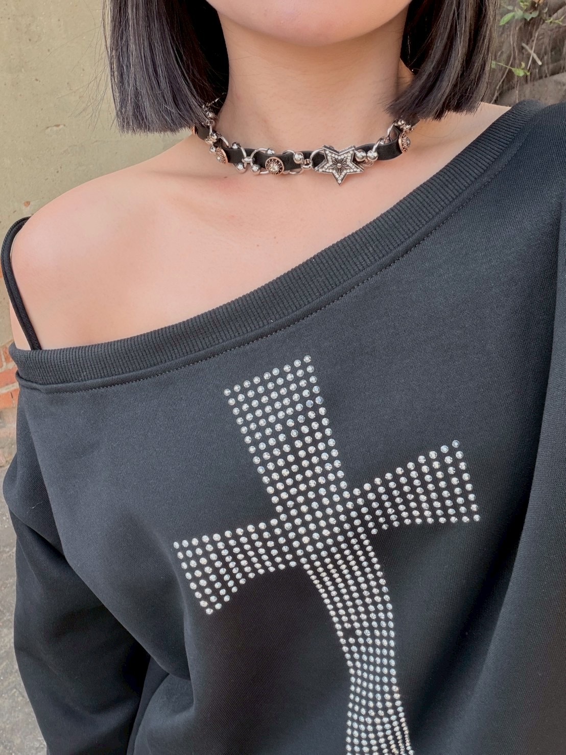 朋克star ★ 星星鑲鑽皮編chocker