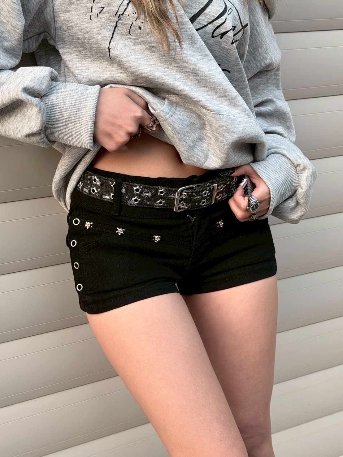 Y2K gilr 做舊牛仔星星皮帶