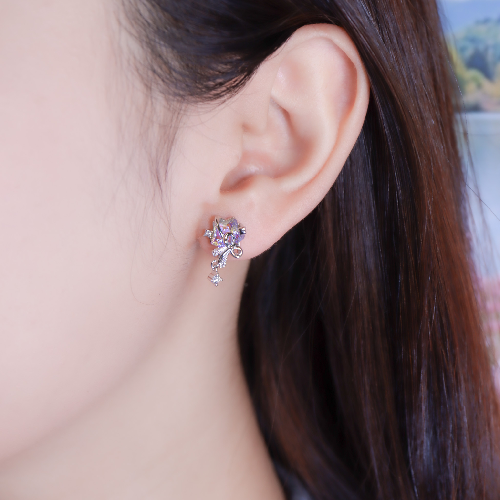 | 925銀・厚鍍白金・琉璃 | 漫藍心意之禮耳環 | EA1112 |