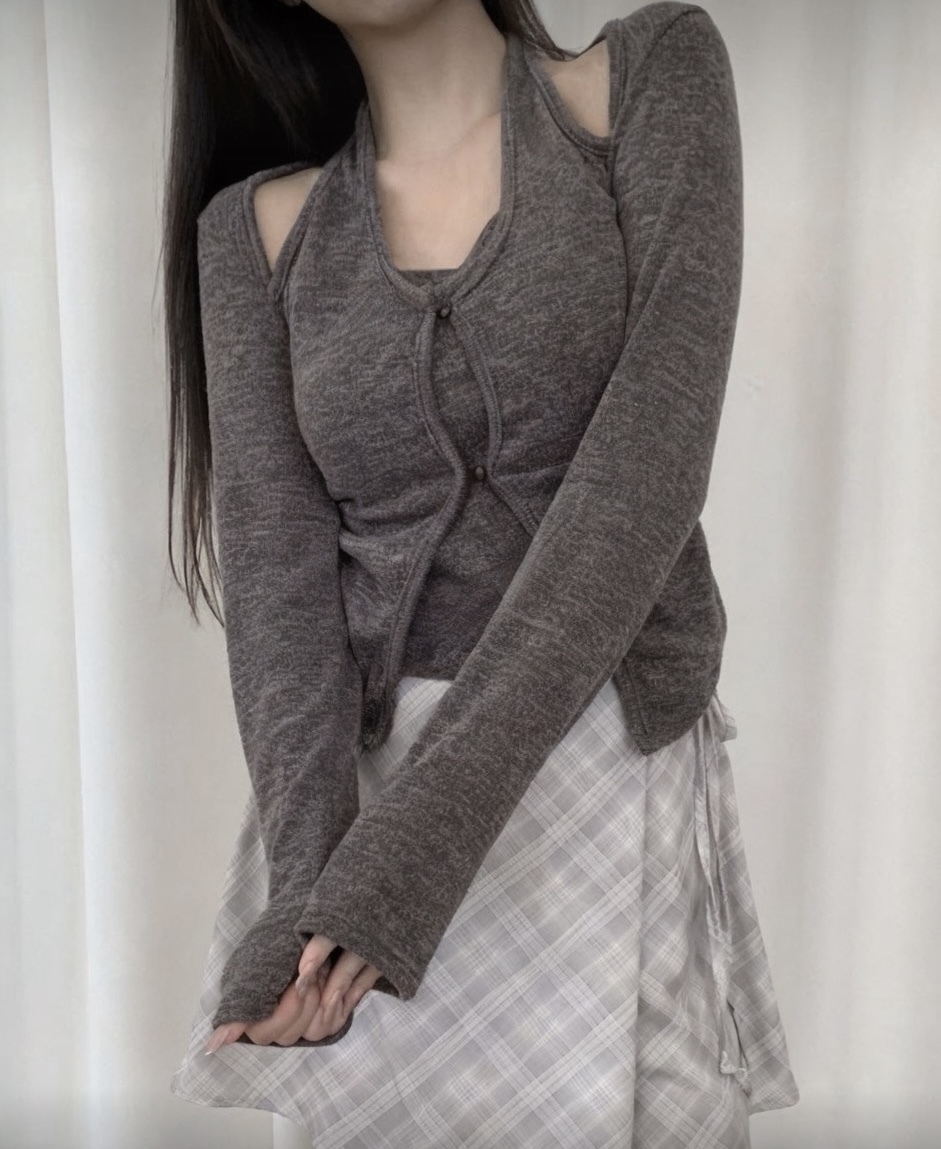 掛頸鈕扣長袖