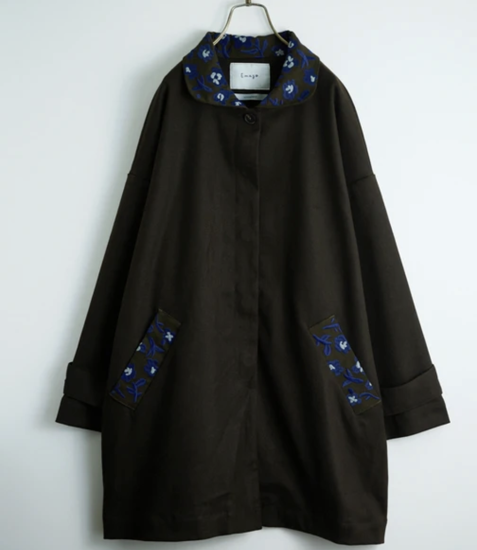 ｛訂購款｝花卉刺繡中長款翻領大衣【日本直送】