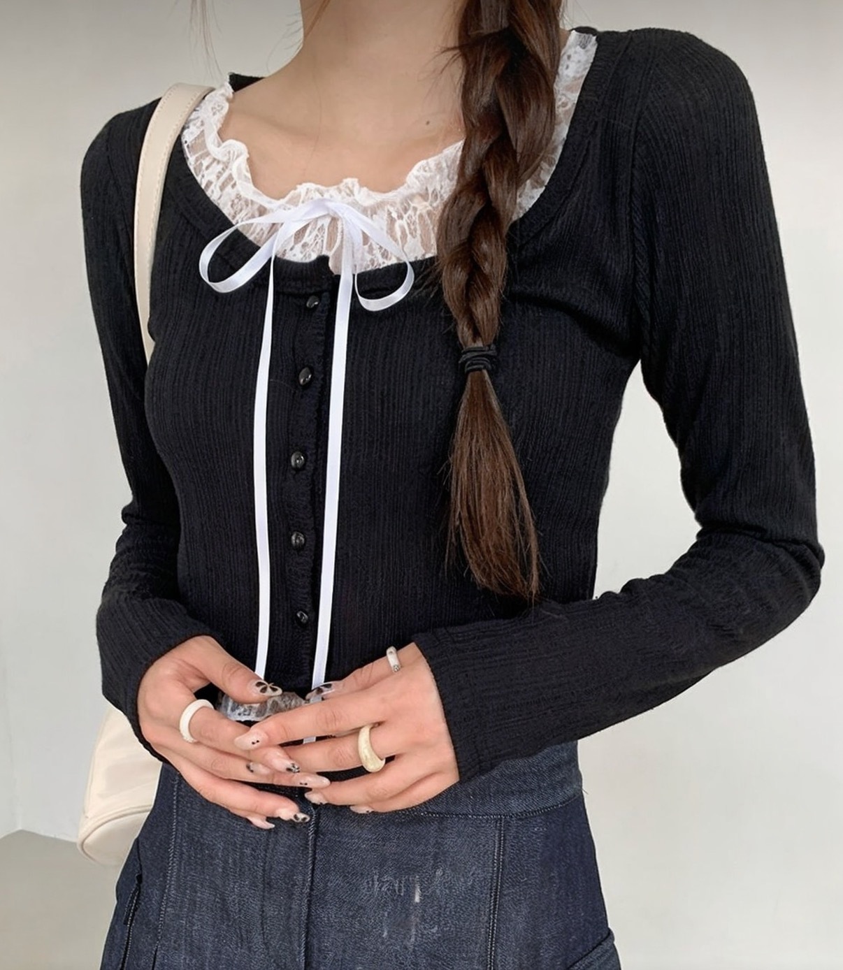 絲帶Lace針織上衣
