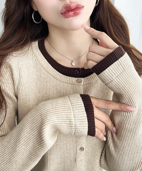 日本🇯🇵連線 Moment+ 領口配色分層針織套頭衫 內搭 打底 T恤 長袖 針織 針織衫 4色(任買兩件7-11免運)/預購