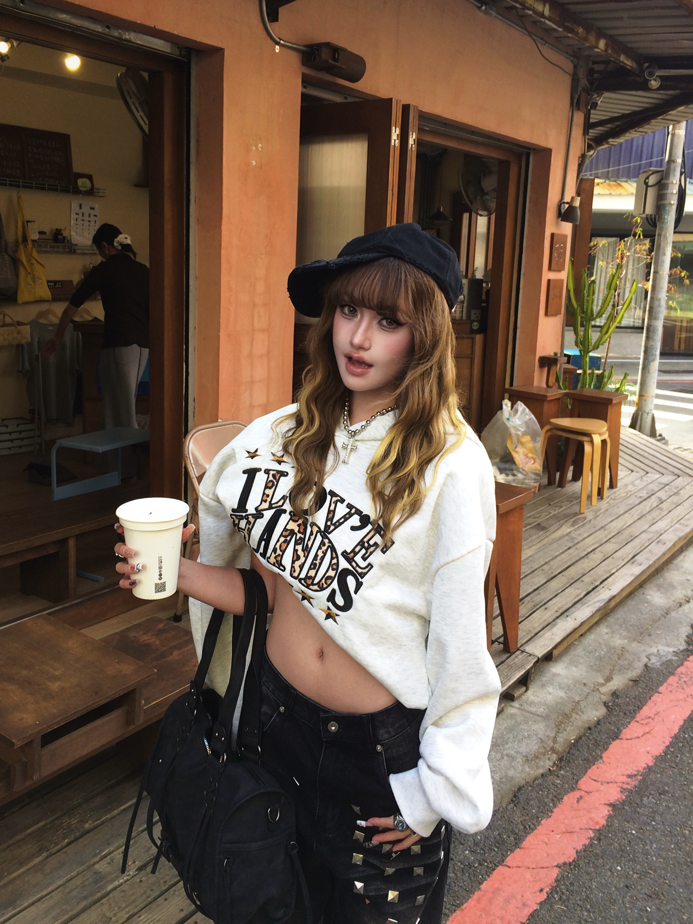 街頭豹紋vibe 印花刺繡豹紋拼接帽踢（加絨）