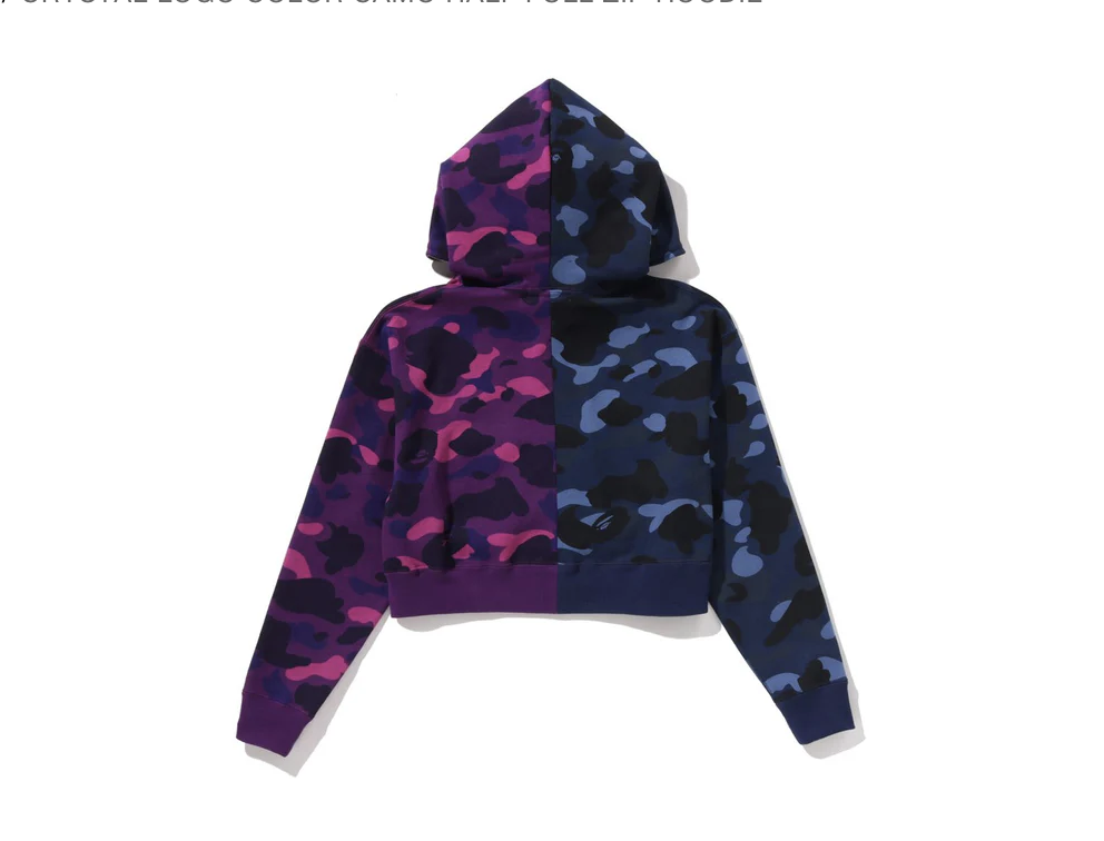 【BAPE女生】0214 發售 短版水鑽 CRYSTAL LOGO COLOR CAMO HALF FULL ZIP HOODIE