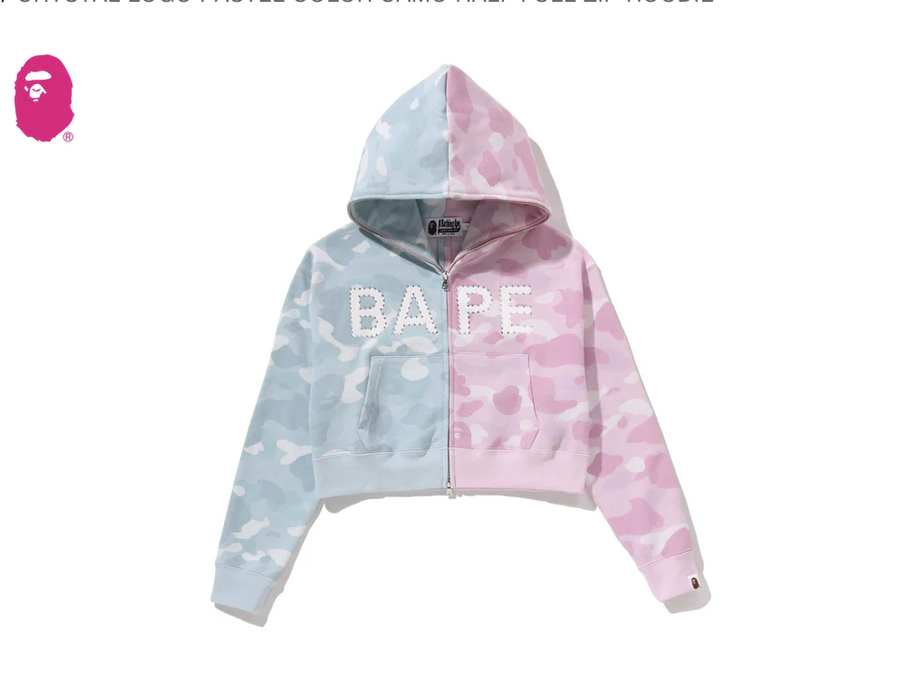 【BAPE女生】0214 發售 短版水鑽CRYSTAL LOGO PASTEL COLOR CAMO HALF FULL ZIP HOODIE