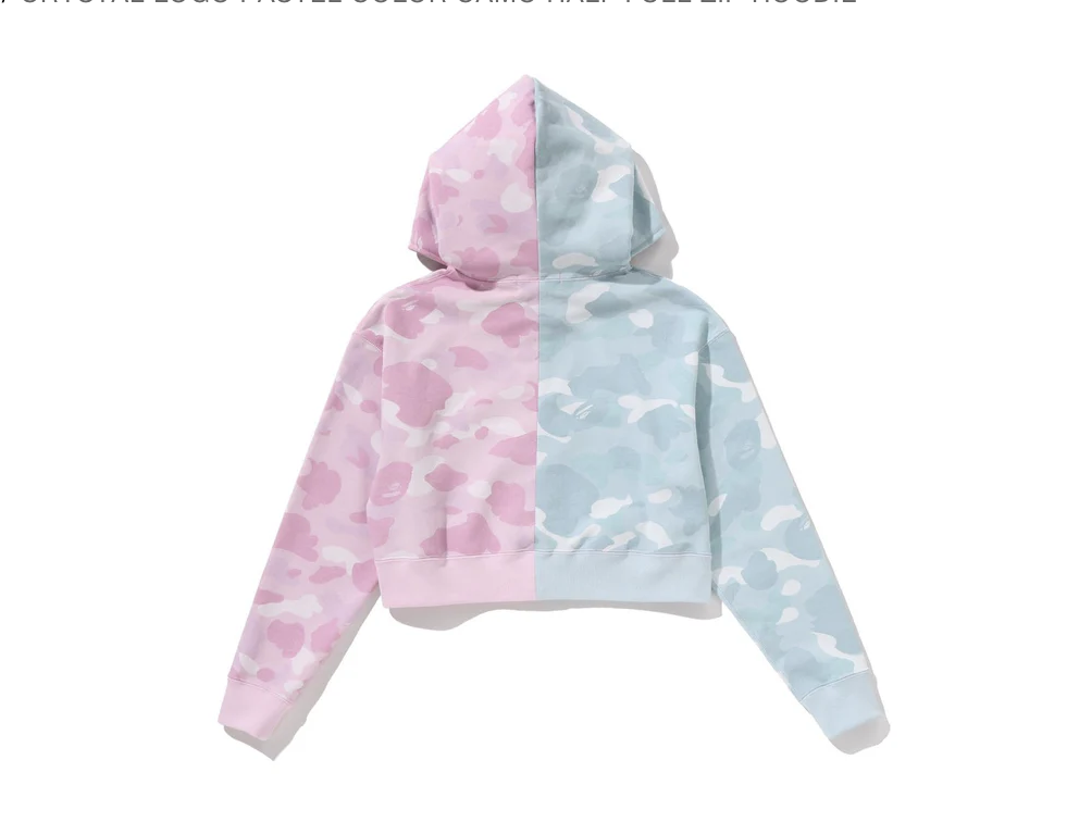 【BAPE女生】0214 發售 短版水鑽CRYSTAL LOGO PASTEL COLOR CAMO HALF FULL ZIP HOODIE